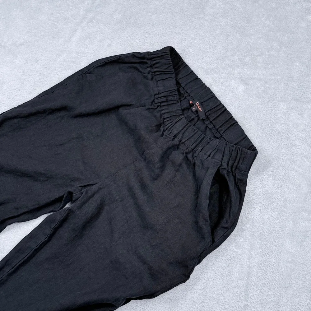 Quince European 100% Linen Pants Womens Small Black Elastic Waist Ankle Crop